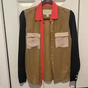 J Crew Collection Color Block Silk Button Up